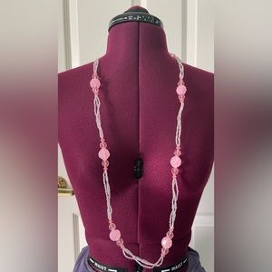 Pink Crystal Style Necklace Long Rose Chunky Seed Bead Baby Princess Pale